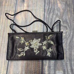 Brown Floral Embroidered Evening Clutch